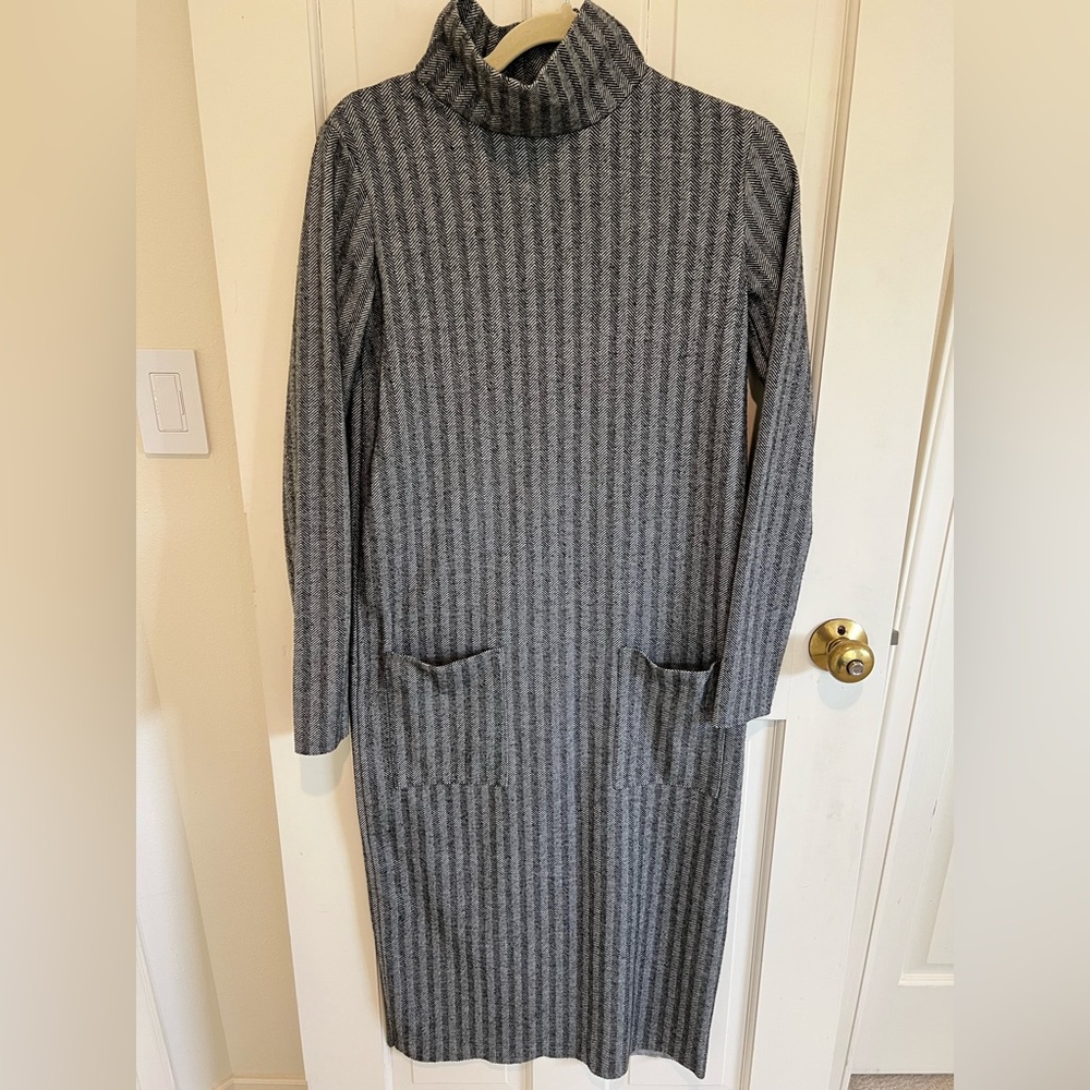 Zara gray stripe sweater long sleeve midi dress size S